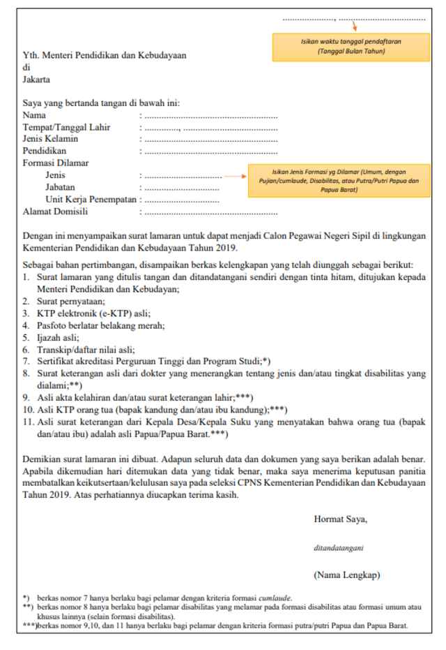contoh surat lamaran cpns