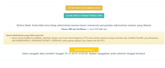 contoh tidak lulus administrasi CPNS