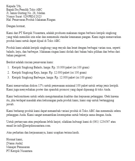 Contoh Proposal Penawaran Produk Makanan