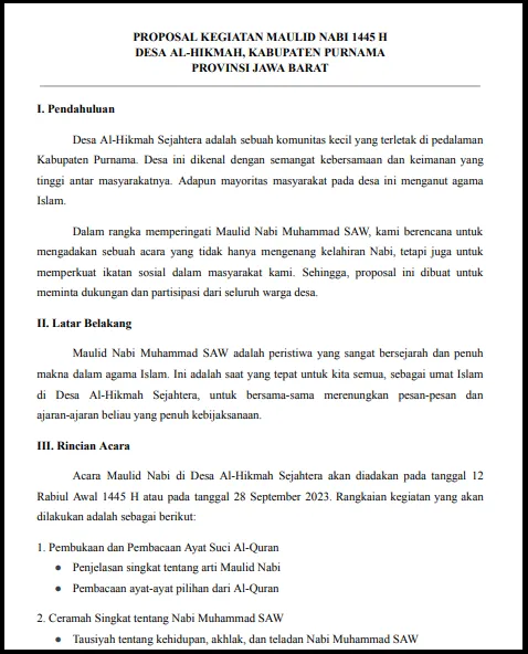 Contoh Proposal Maulid Nabi