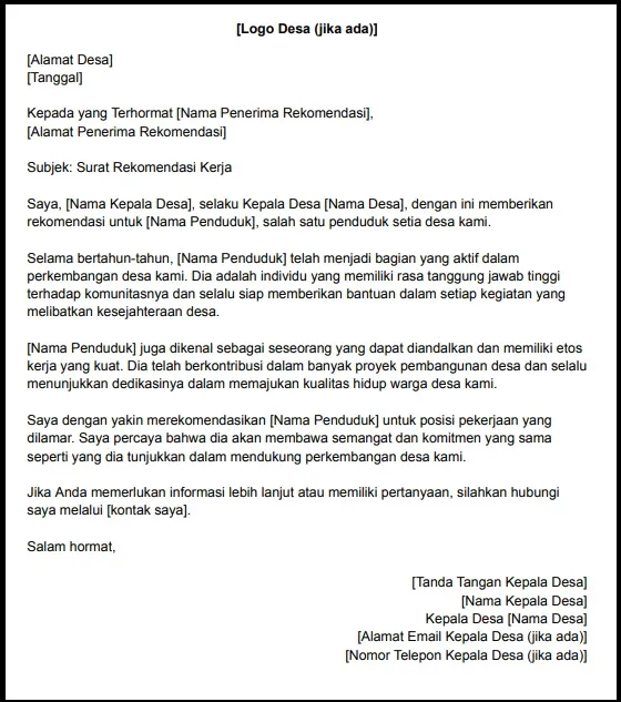 Surat Rekomendasi Kerja