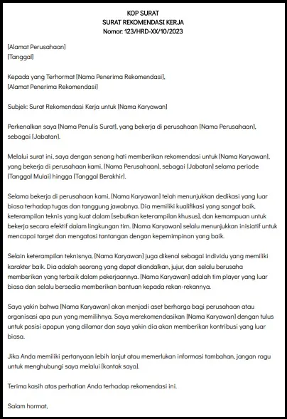 Surat Rekomendasi Kerja