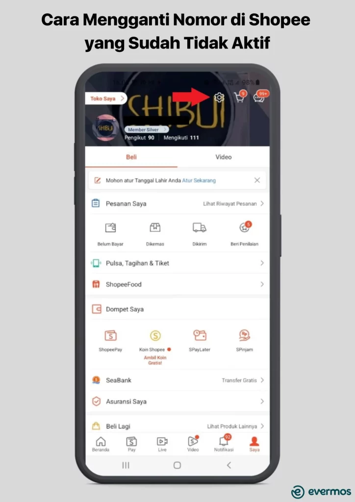 cara mengganti nomor di shopee yang sudah tidak aktif 