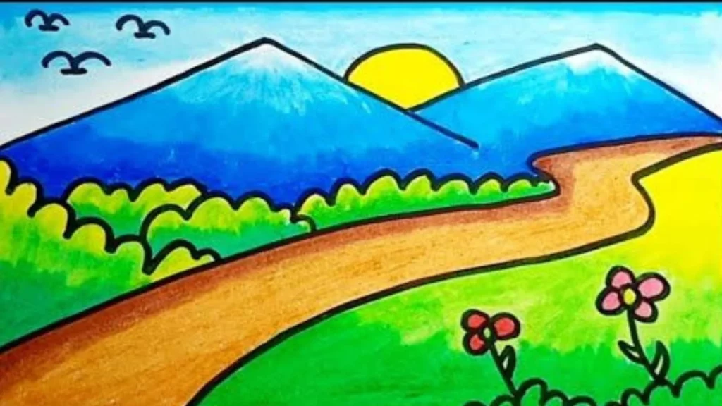 contoh gambar pemandangan alam yang mudah ditiru beserta warnanya