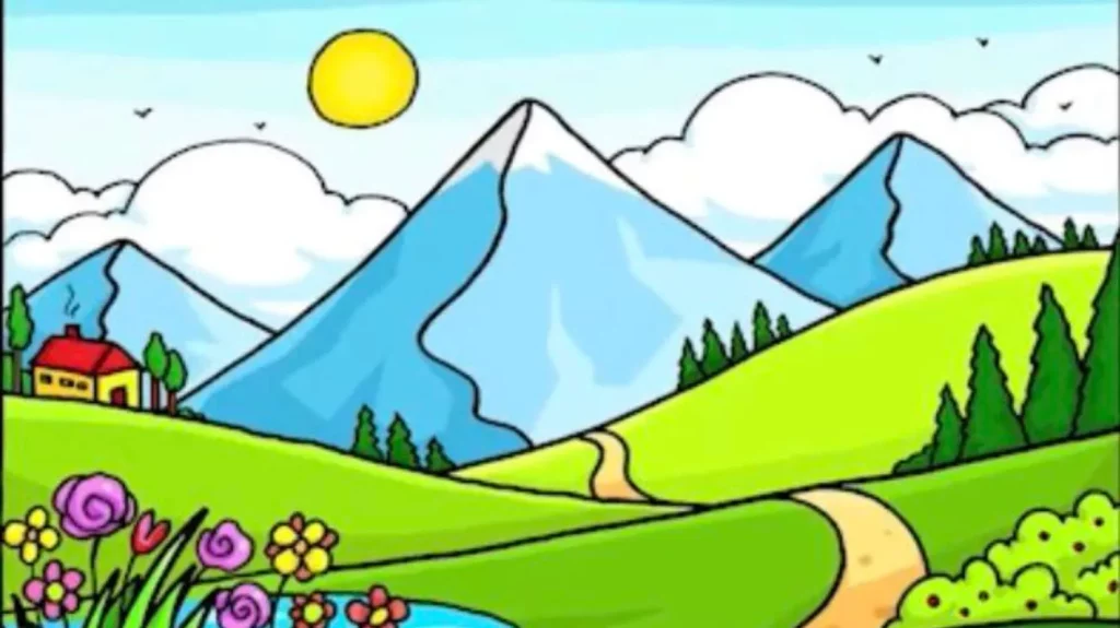 contoh gambar pemandangan alam yang mudah ditiru beserta warnanya