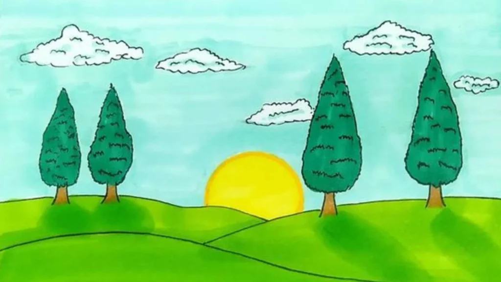 contoh gambar pemandangan alam yang mudah ditiru beserta warnanya