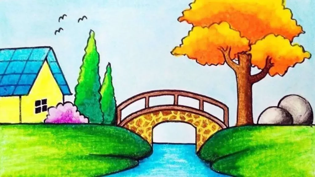 contoh gambar pemandangan alam yang mudah ditiru beserta warnanya