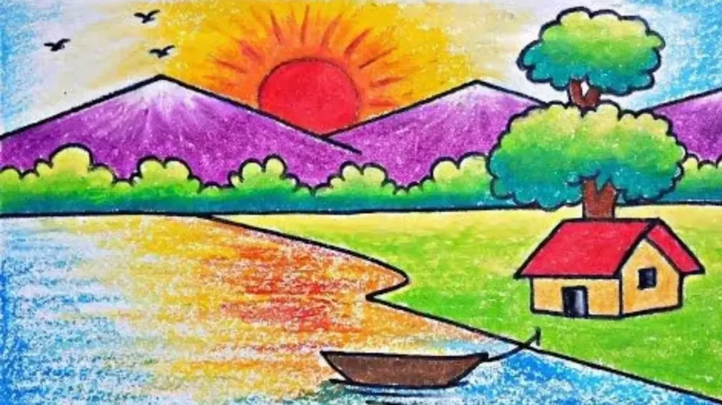 contoh gambar pemandangan alam yang mudah ditiru beserta warnanya