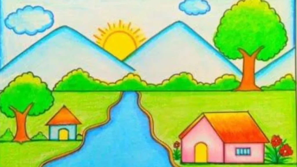 contoh gambar pemandangan alam yang mudah ditiru beserta warnanya