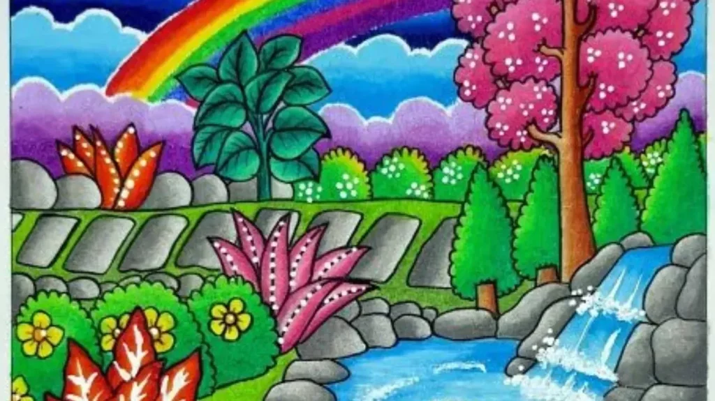 contoh gambar pemandangan alam yang mudah ditiru beserta warnanya