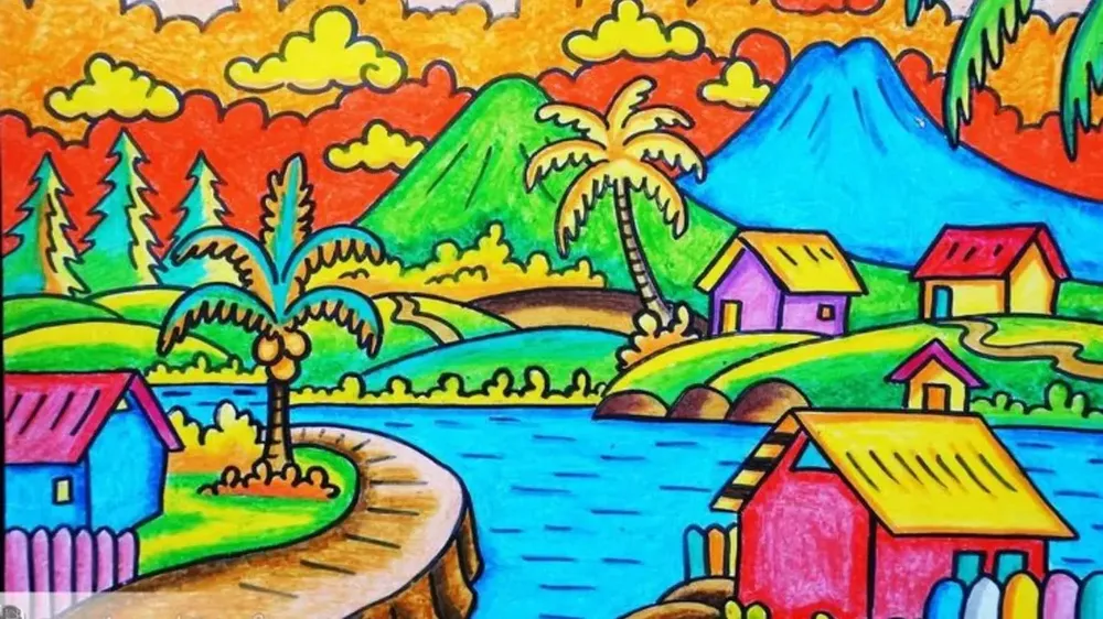 contoh gambar pemandangan alam yang mudah ditiru beserta warnanya