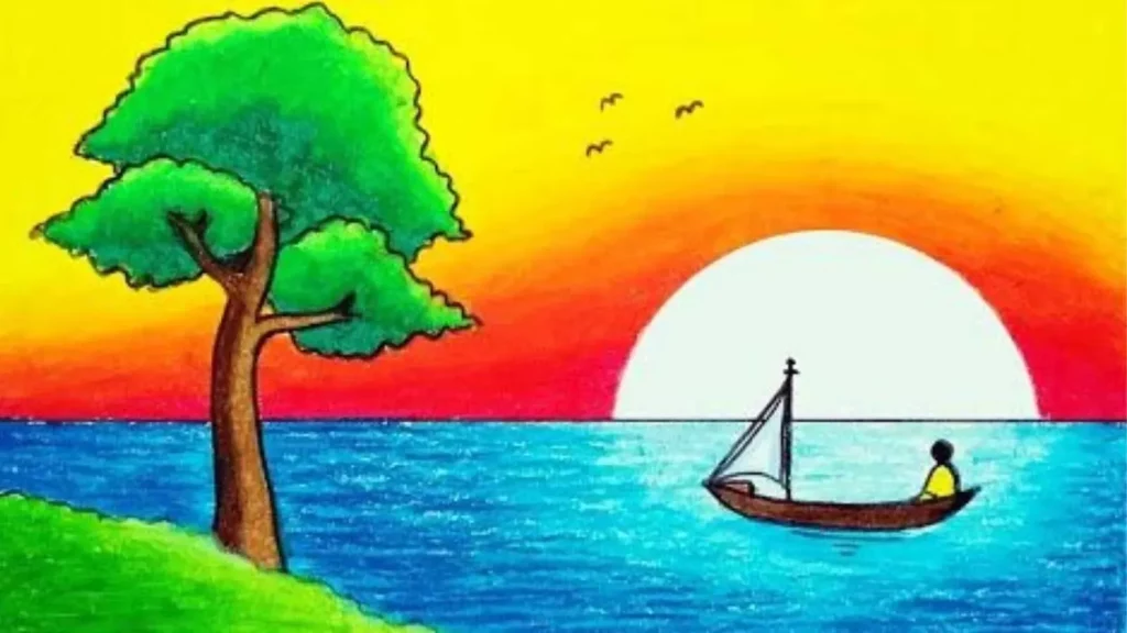 contoh gambar pemandangan alam yang mudah ditiru beserta warnanya