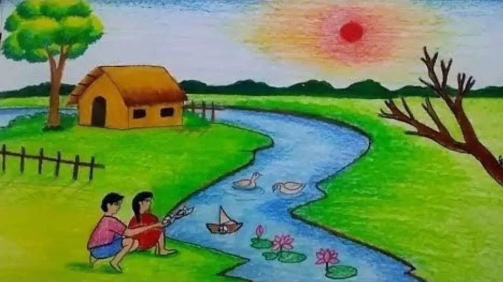 contoh gambar pemandangan alam yang mudah ditiru beserta warnanya
