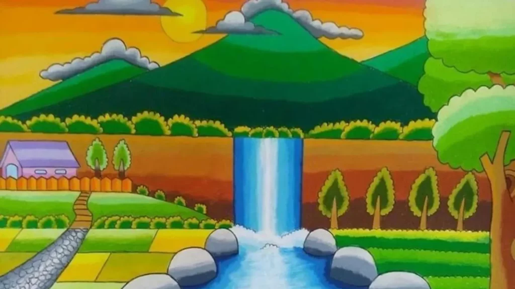 contoh gambar pemandangan alam yang mudah ditiru beserta warnanya