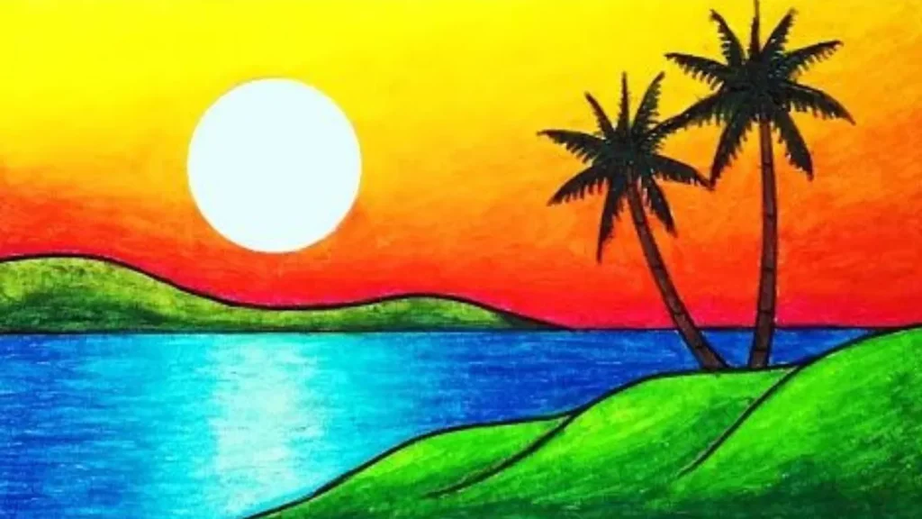 contoh gambar pemandangan alam yang mudah ditiru beserta warnanya