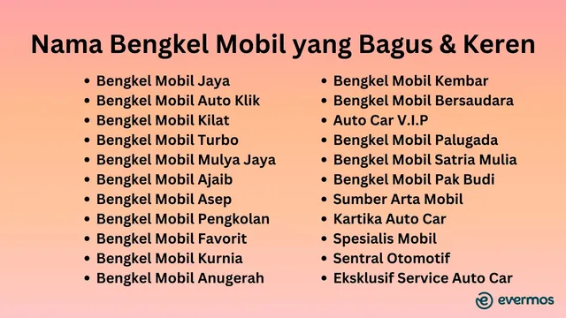 nama bengkel mobil