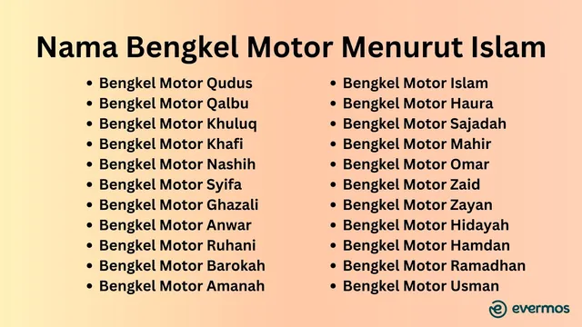 nama bengkel motor menurut islam