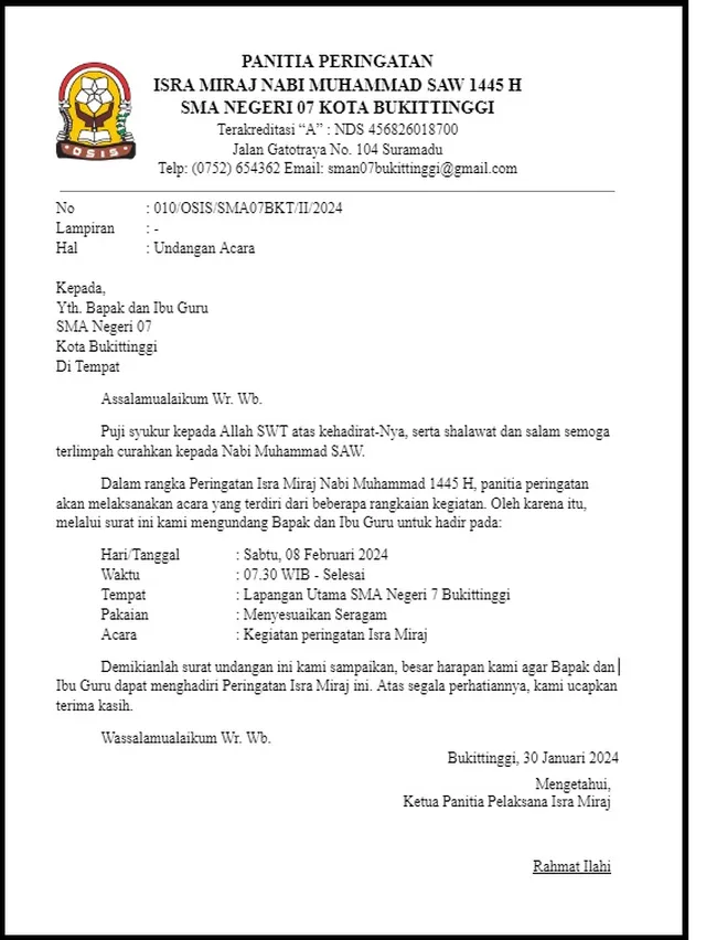 contoh surat undangan isra miraj