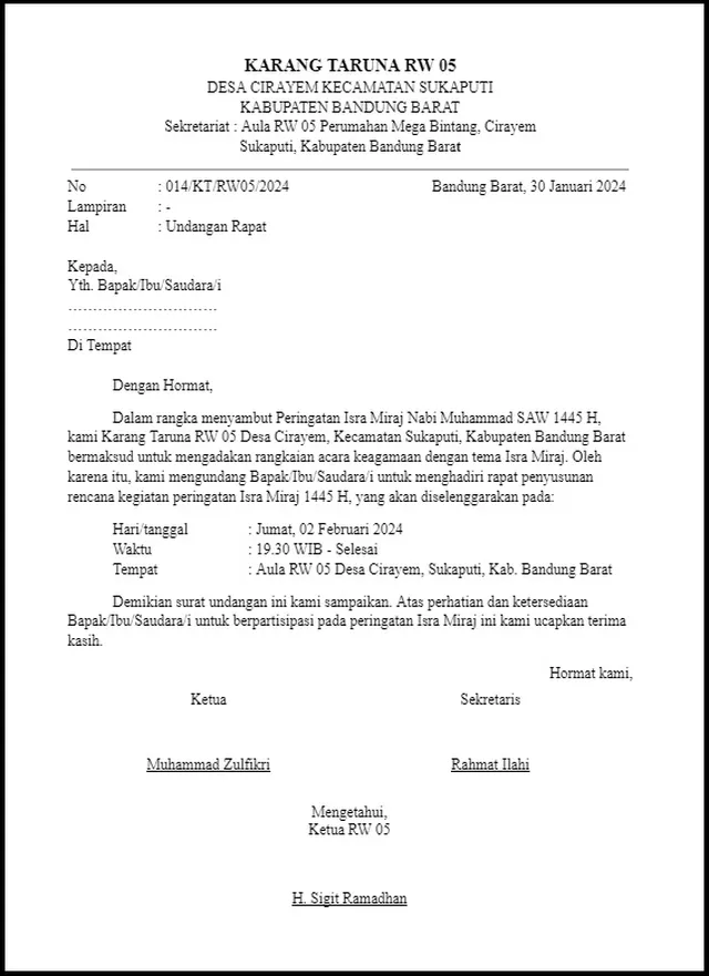 contoh surat undangan isra miraj