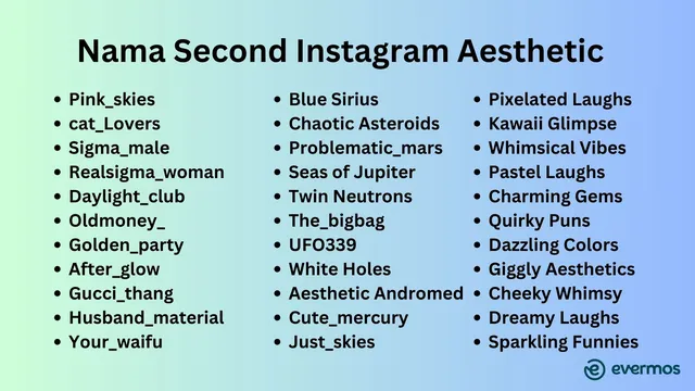 nama second ig aesthetic