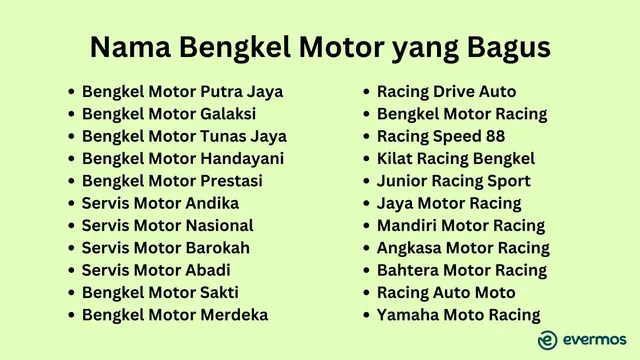 nama bengkel motor