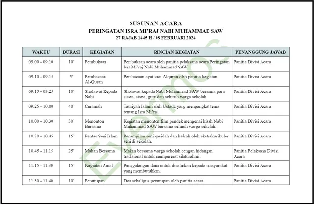 susunan acara isra miraj di sekolah