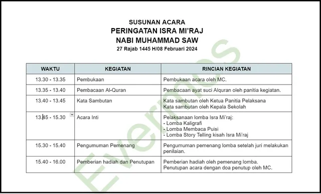 susunan acara isra miraj di sekolah