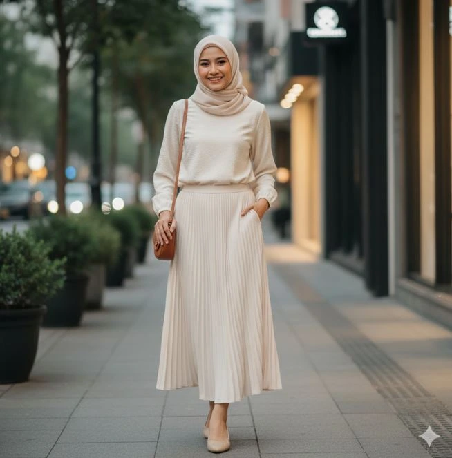 outfit ibu muda blouse rok pashmina senada