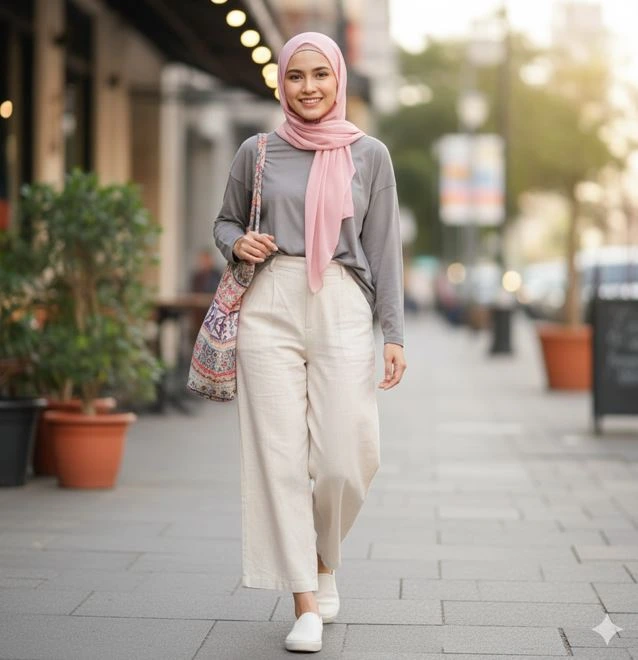 outfit ibu muda celana kulot kaos oversize