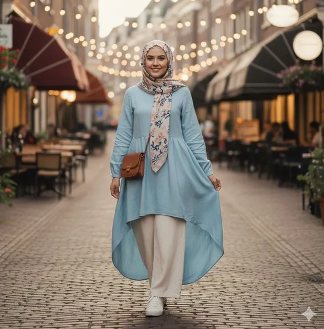 outfit ibu muda celana kulot tunik