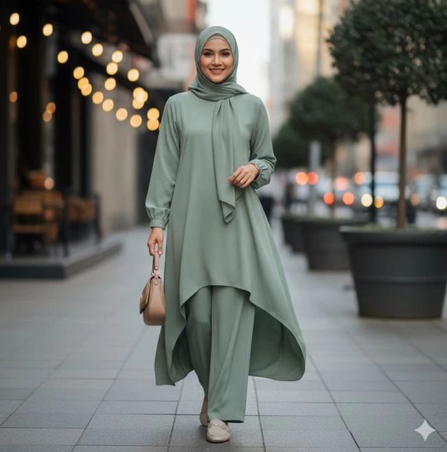 outfit ibu muda setelan one tone baju muslim