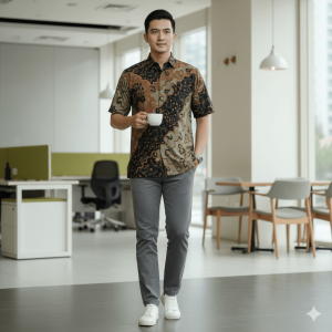 10 Rekomendasi Kemeja Batik Pria Lengan Pendek Modern Kualitas Terbaik kemeja-batik-pria-lengan-pendek-modern-batik-kombinasi-warna-earth-tone