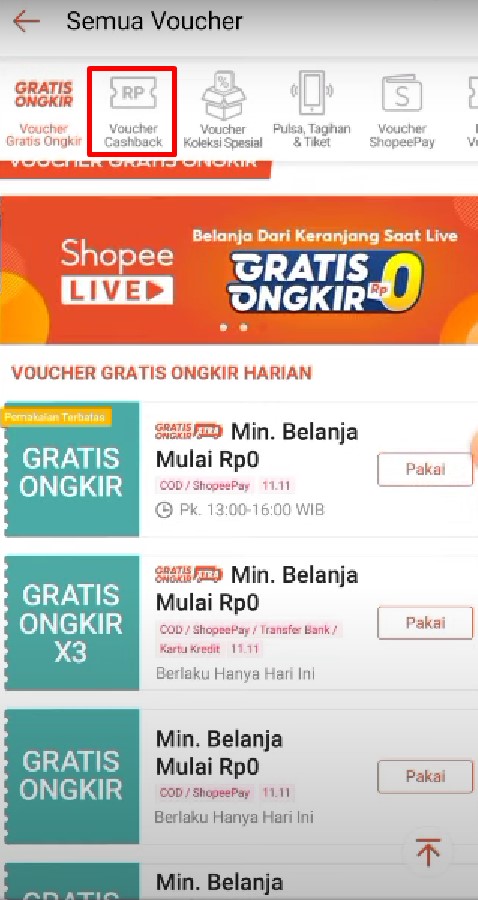 Cara melihat kode voucher shopee 