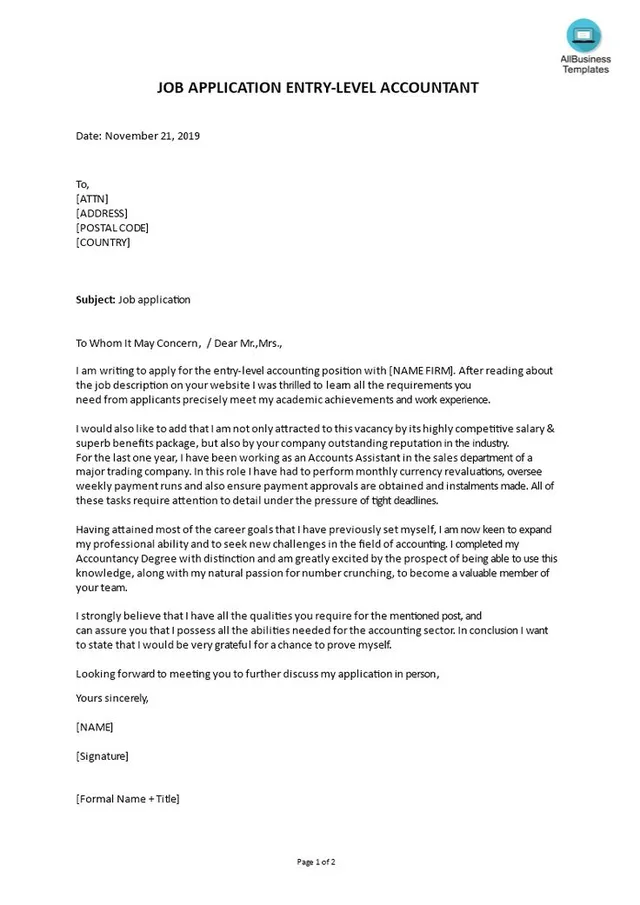 Contoh Surat Lamaran Kerja Accounting Bahasa Inggris 