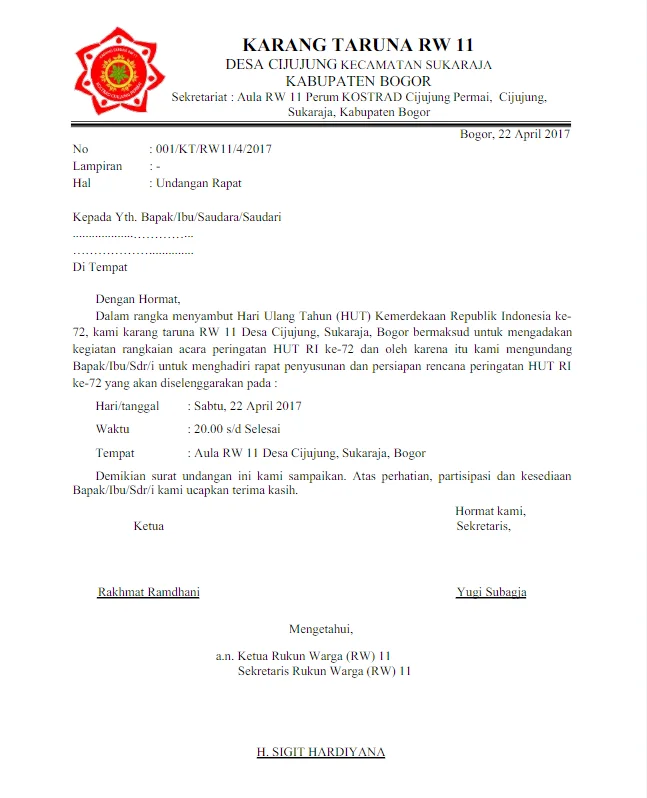 contoh undangan rapat 17 agustus