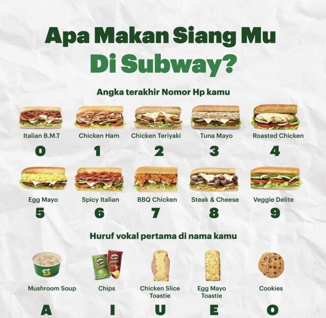Subway Indonesia, Restoran Sandwich yang Mendunia! Menu Subway Indonesia