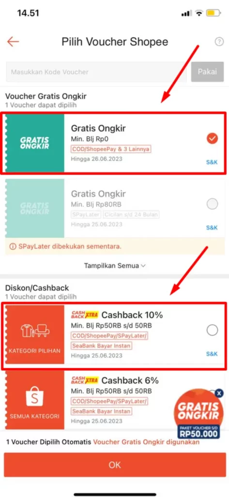 cara melihat kode voucher shopee
