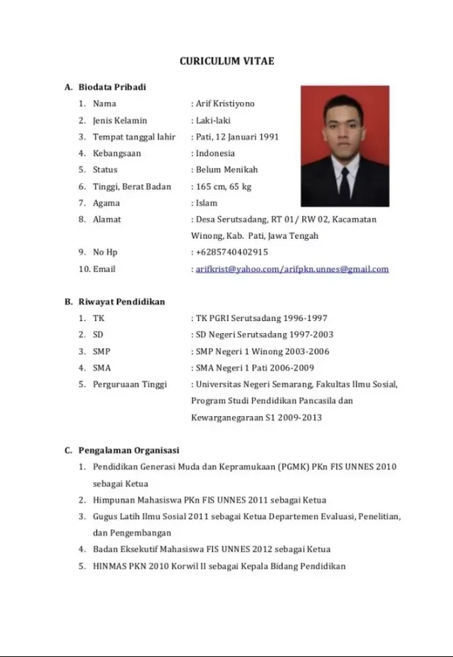 contoh cv mahasiswa tanpa pengalaman kerja