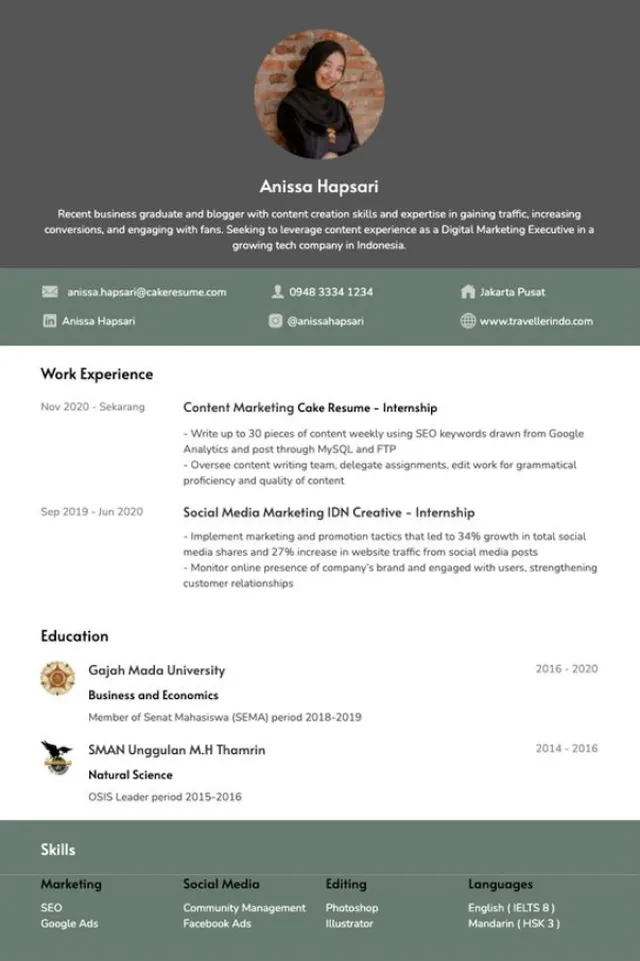 contoh cv mahasiwa bisnis