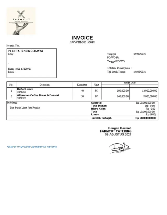 4 Contoh Invoice Catering Makanan yang Mudah Dibuat contoh invoice catering makanan