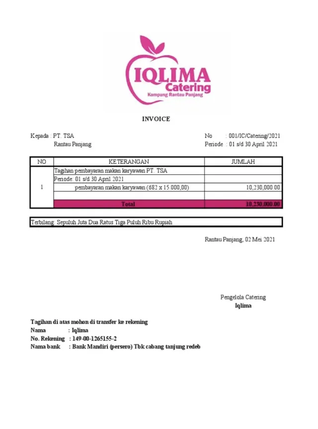 4 Contoh Invoice Catering Makanan yang Mudah Dibuat contoh invoice catering makanan