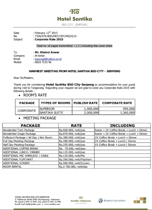 contoh invoice hotel