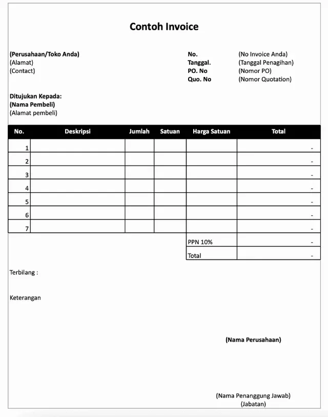 contoh invoice hotel
