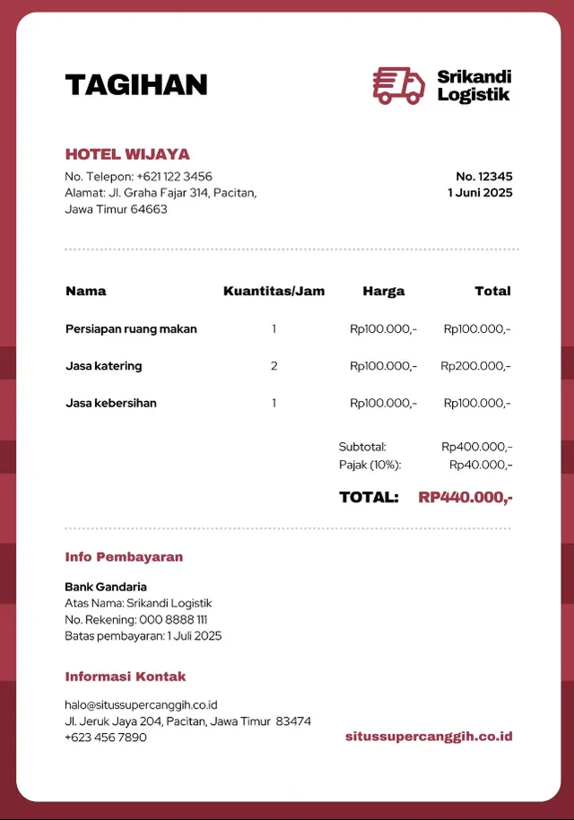 contoh invoice hotel
