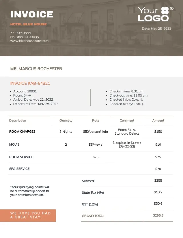 contoh invoice hotel