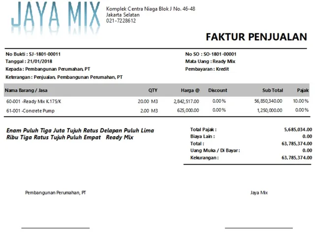 contoh invoice tagihan jasa proyek