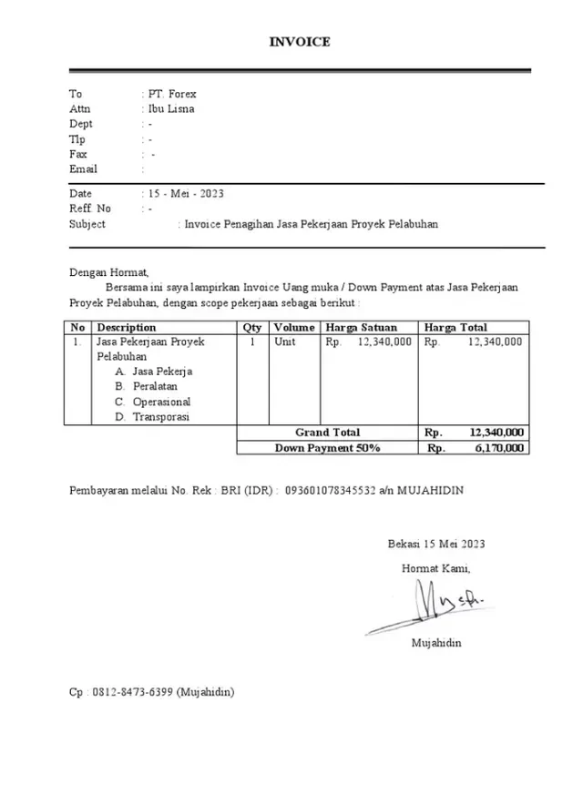 contoh invoice tagihan jasa proyek
