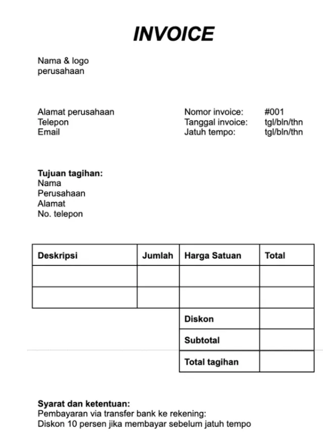 contoh invoice tagihan jasa proyek