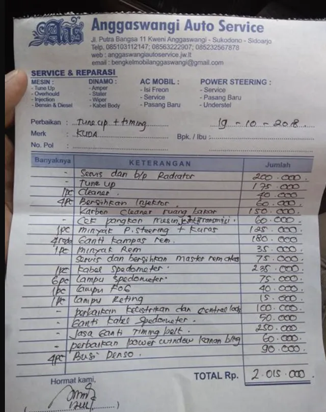 5 Contoh Nota Service Mobil Beserta Format yang Mudah! contoh nota service mobil