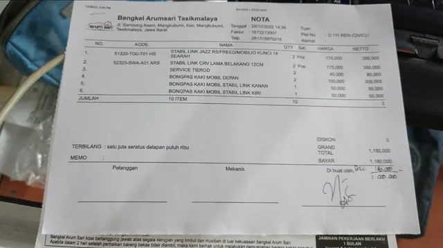 5 Contoh Nota Service Mobil Beserta Format yang Mudah! contoh nota service mobil